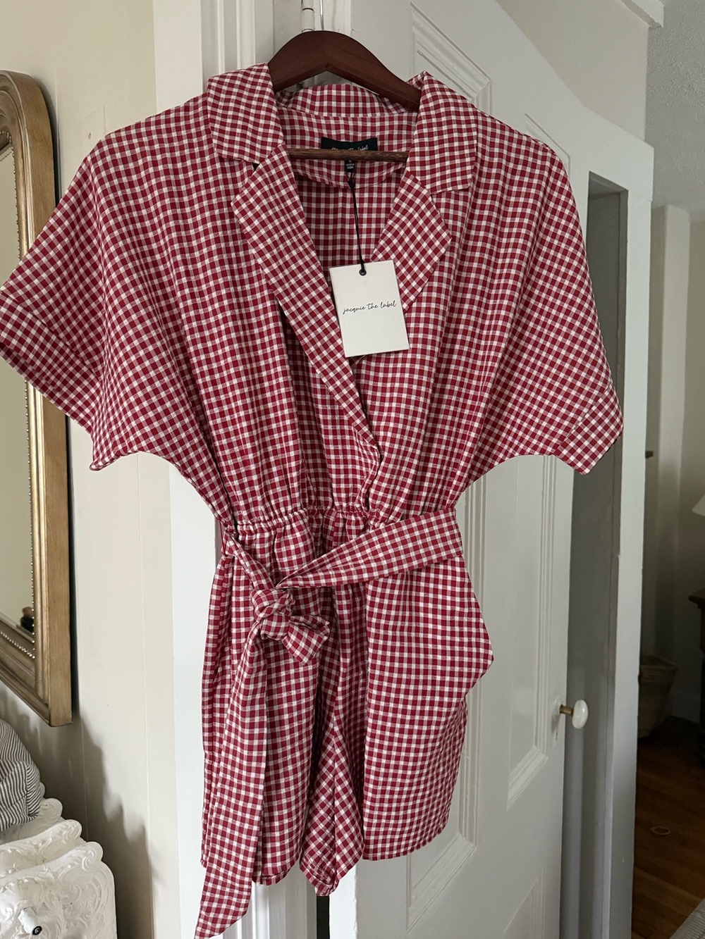 Red Gingham Shorts Jumpsuit